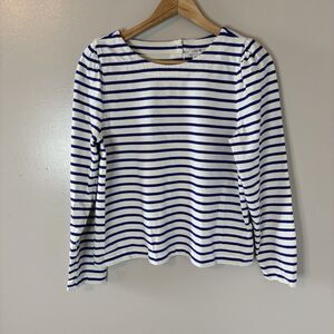 J. Crew Womens Blue Stripe Long Sleeve Top Button Back Shirt Sz Medium